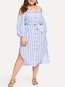 Casual Shirt Spaghetti Strap Striped Pattern Casual Dresses (Style V100503)