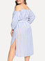 Casual Shirt Spaghetti Strap Striped Pattern Casual Dresses (Style V100503)