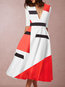 Party A-line Deep V Neck Zipper Polyester Midi Dresses (Style V100507)