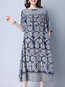 Shift Round Neck Paisley Pockets Linen Casual Dresses (Style V100512)