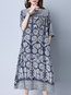 Shift Round Neck Paisley Pockets Linen Casual Dresses (Style V100512)