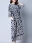 Shift Round Neck Paisley Pockets Linen Casual Dresses (Style V100512)