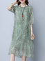 Shift Round Neck Printed Pattern Cotton Blends Midi Dresses (Style V100518)