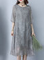 Shift Round Neck Printed Pattern Cotton Blends Midi Dresses (Style V100518)