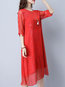 Shift Round Neck Printed Pattern Cotton Blends Midi Dresses (Style V100518)