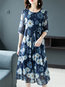 Elegant A-line Printed Pattern Polyester Midi Dresses (Style V100525)