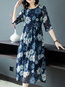Elegant A-line Printed Pattern Polyester Midi Dresses (Style V100525)