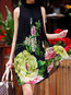 Elegant High Neck Printed Pattern Polyester Casual Dresses (Style V100528)