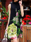 Elegant High Neck Printed Pattern Polyester Casual Dresses (Style V100528)