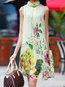 Elegant High Neck Printed Pattern Polyester Casual Dresses (Style V100528)