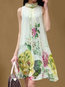 Elegant High Neck Printed Pattern Polyester Casual Dresses (Style V100528)