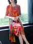Modest Round Neck Printed Pattern Polyester Midi Dresses (Style V100529)