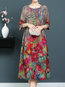 Elegant Shift Round Neck Printed Polyester Casual Dresses (Style V100532)