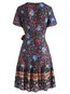 Sexy Wrap V-neck Scarf Print Viscose Boho Dresses (Style V100537)