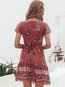 Sexy Wrap V-neck Scarf Print Viscose Boho Dresses (Style V100537)