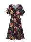 Sexy A-line Deep V Neck Printed Polyester Casual Dresses (Style V100546)