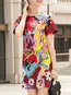 Elegant Sheath Printed Pattern Polyester Casual Dresses (Style V100550)