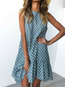 Beach Shift Round Neck Pattern Polyester Casual Dresses (Style V100553)