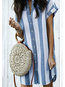 Shirt V-neck Striped Pattern Polyester Casual Dresses (Style V100554)