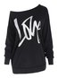 Asymmetric Casual Letter Polyester Pattern Sweatshirts (Style V100565)