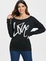 Asymmetric Casual Letter Polyester Pattern Sweatshirts (Style V100565)