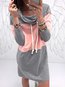Long Straight Patchwork Cotton Blends Patchwork Hoodie (Style V100577)