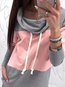 Long Straight Patchwork Cotton Blends Patchwork Hoodie (Style V100577)