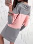 Long Straight Patchwork Cotton Blends Patchwork Hoodie (Style V100577)