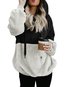 Hooded Standard Loose Patchwork Velvet Hoodie (Style V100584)