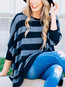 Round Neck Long Casual Striped Polyester Sweatshirts (Style V100595)