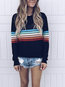 Round Neck Loose Casual Striped Polyester Sweatshirts (Style V100596)