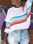 Round Neck Loose Casual Striped Polyester Sweatshirts (Style V100596)
