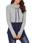 Heap Collar Loose Casual Patchwork Polyester Sweatshirts (Style V100638)
