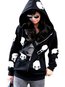 Hooded Loose Skull Cotton Zipper Hoodie (Style V100687)