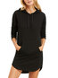 Long Slim Plain Cotton Blends Pockets Hoodie (Style V100832)