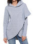 Loose Date Night Plain Cotton Blends Asymmetrical Hoodie (Style V100840)