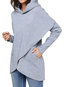Loose Date Night Plain Cotton Blends Asymmetrical Hoodie (Style V100840)