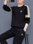 Round Neck Standard Straight Color Block Polyester Sweatshirts (Style V100851)