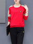 Round Neck Standard Straight Color Block Polyester Sweatshirts (Style V100851)
