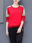 Round Neck Standard Straight Color Block Polyester Sweatshirts (Style V100851)