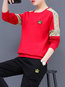 Round Neck Standard Straight Color Block Polyester Sweatshirts (Style V100851)