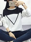 Round Neck Loose Casual Plain Patchwork Sweatshirts (Style V100855)