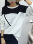 Round Neck Loose Casual Plain Patchwork Sweatshirts (Style V100855)
