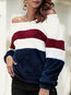 Off The Shoulder Standard Loose Date Night Patchwork Sweatshirts (Style V100859)