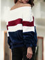 Off The Shoulder Standard Loose Date Night Patchwork Sweatshirts (Style V100859)