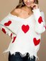 V-neck Loose Heart Shaped Acrylic Tassel Sweater (Style V100890)