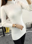 Stand Collar Standard Skinny Plain Polyester Sweater (Style V100907)