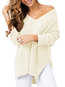 V-neck Standard Loose Plain Polyester Sweater (Style V100908)