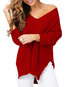 V-neck Standard Loose Plain Polyester Sweater (Style V100908)