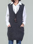 V-neck Long Plain Cotton Pockets Sweater (Style V100922)